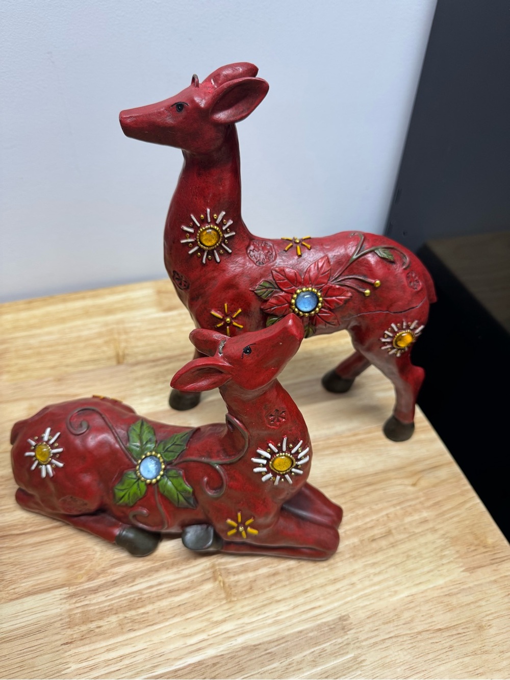 Red Decorative Deer Pair - Home Art Accent